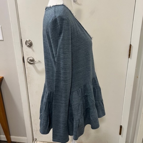 Anthropologie Deletta Thea Teal V-Neck Peplum Tiered Ruffle Long Sleeve Top Sz S - Picture 6 of 12